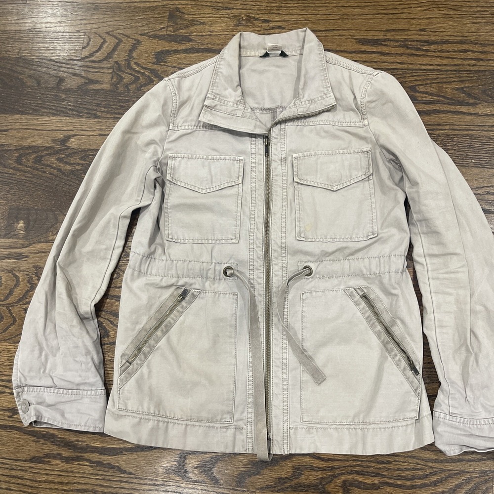 J Crew XS Cotton Zip Up Cargo Jacket, Tie Waist Kahki‎